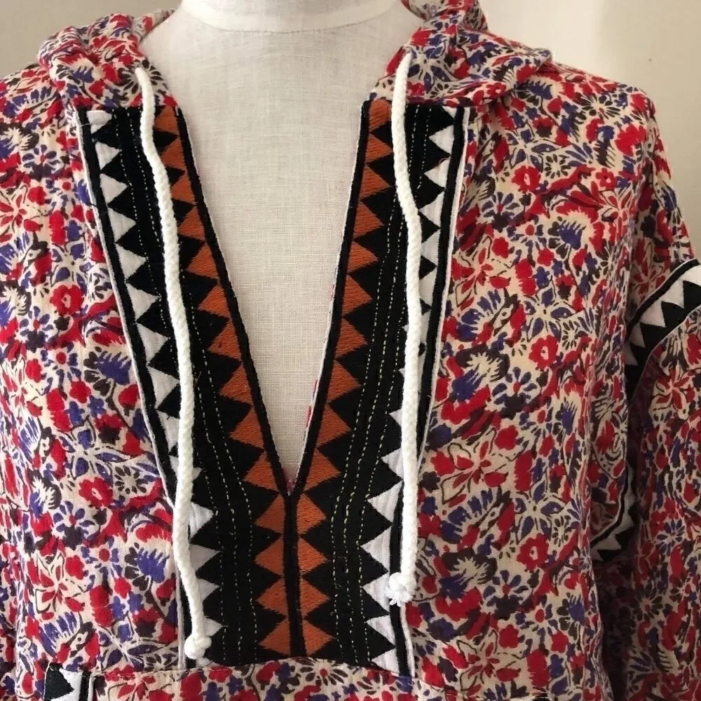 Free People Rare Embroidered Hoodie Top Size XS